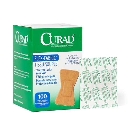 Pansements adhésifs bout de doigt tissu Curad 1,5x2 po (paquet de 100)